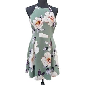 Monteau Halter Sleeveless Dress, Seafoam Green, Floral SIZE MEDIUM